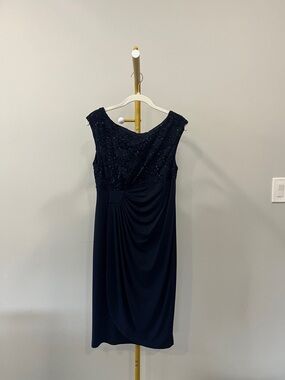 connected apparel Navy Sequin Lace Midi Dress